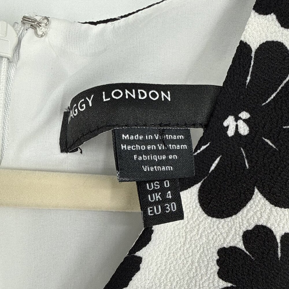 MAGGY LONDON Size 0 Black And White Floral Twist Front Midi Dress NWT - Picture 11 of 14